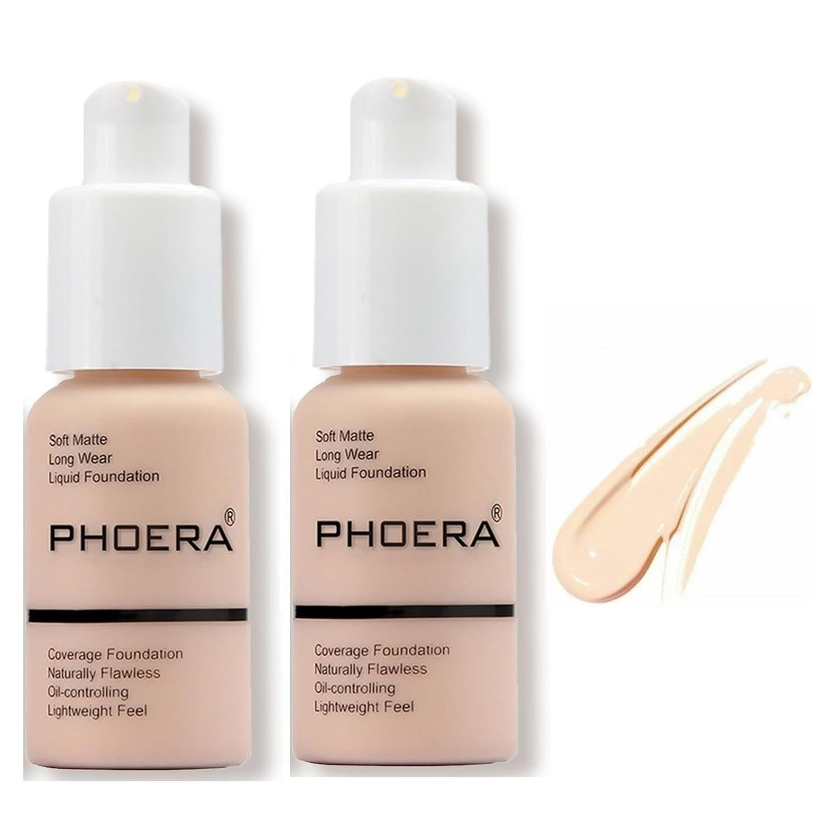 Aquapurity Phoera Full Coverage Foundation Soft Matte Oil Control Concealer 30ml Long Lasting Flawless Cream Smooth 2 PCS 101 PORCELAIN