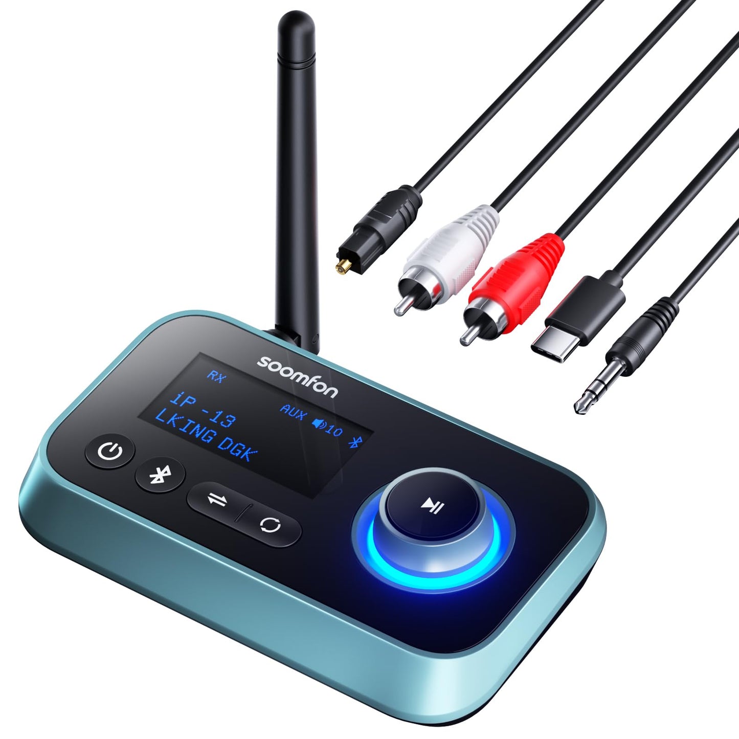 Bluetooth 5.0 Transmitter Receiver - SOOMFON Bluetooth TV Adapter with Volume Control, Dual Link Long Range Audio Bluetooth Transmitter for TV to