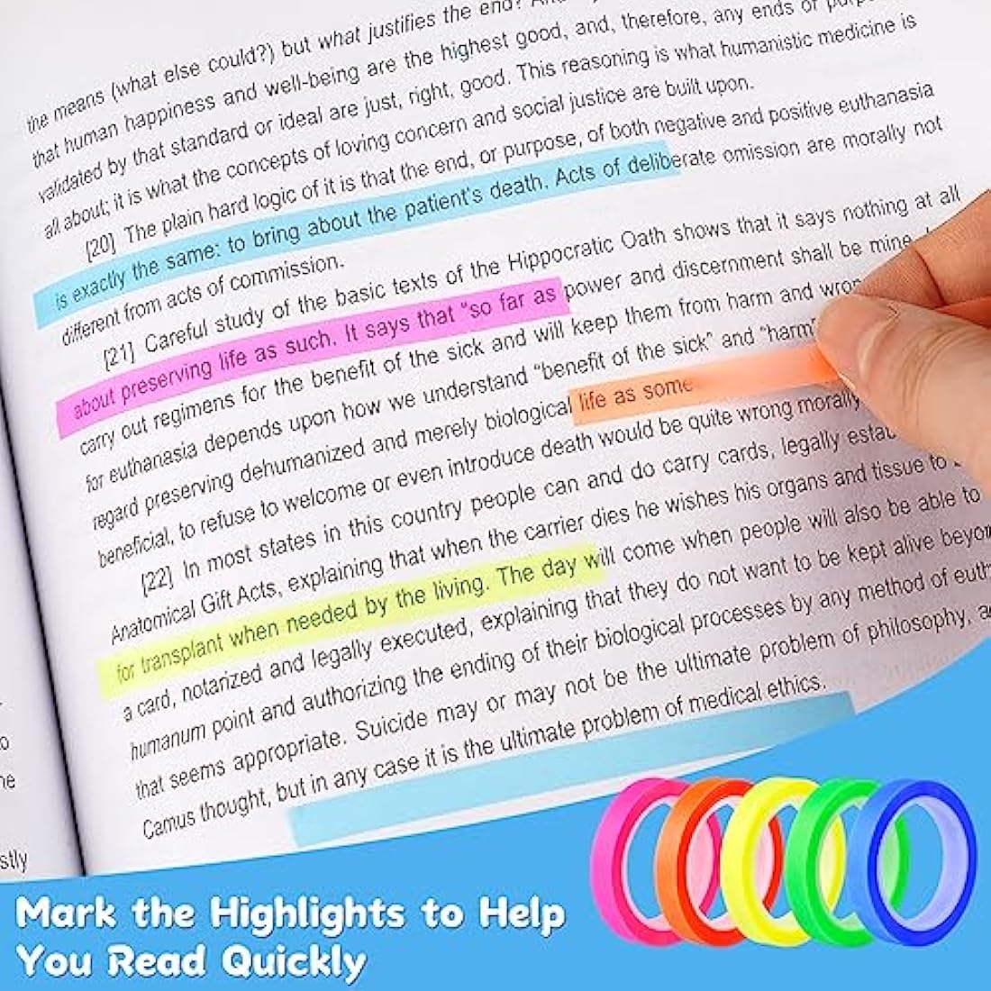 Hoiny Highlighter Tape, 10 Rolls Transparent Highlighter Strips, Removable Transparent Sticky Notes, Colorful Index Tabs, Book Annotation Kit for Revision Supplies Study Essentials