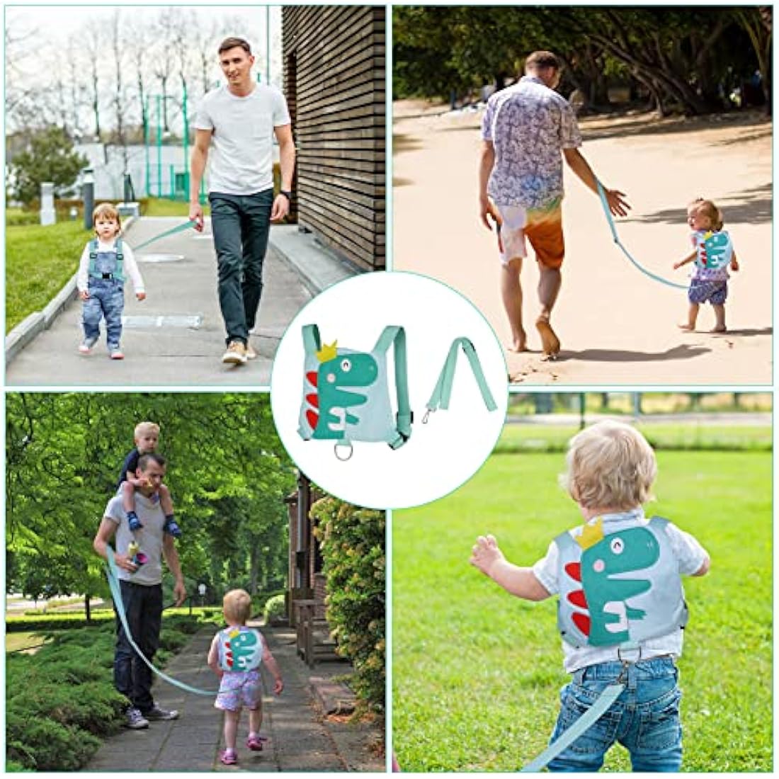 AOMIG Baby Reins, Baby Walking Reins and Toddler Safety Harness, Dinosaur Baby Reins Safety Leash for Toddlers Boys and Girls (Green)