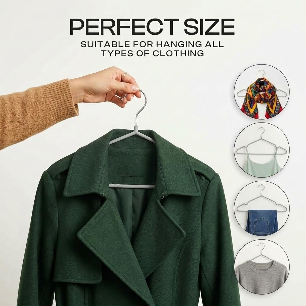 Super Doopers PVC Coated Metal Hangers - Metal Wire Hangers with Non-Slip Notches - Heavy Duty, Slim & Space-Saving Storage Holders for Clothes