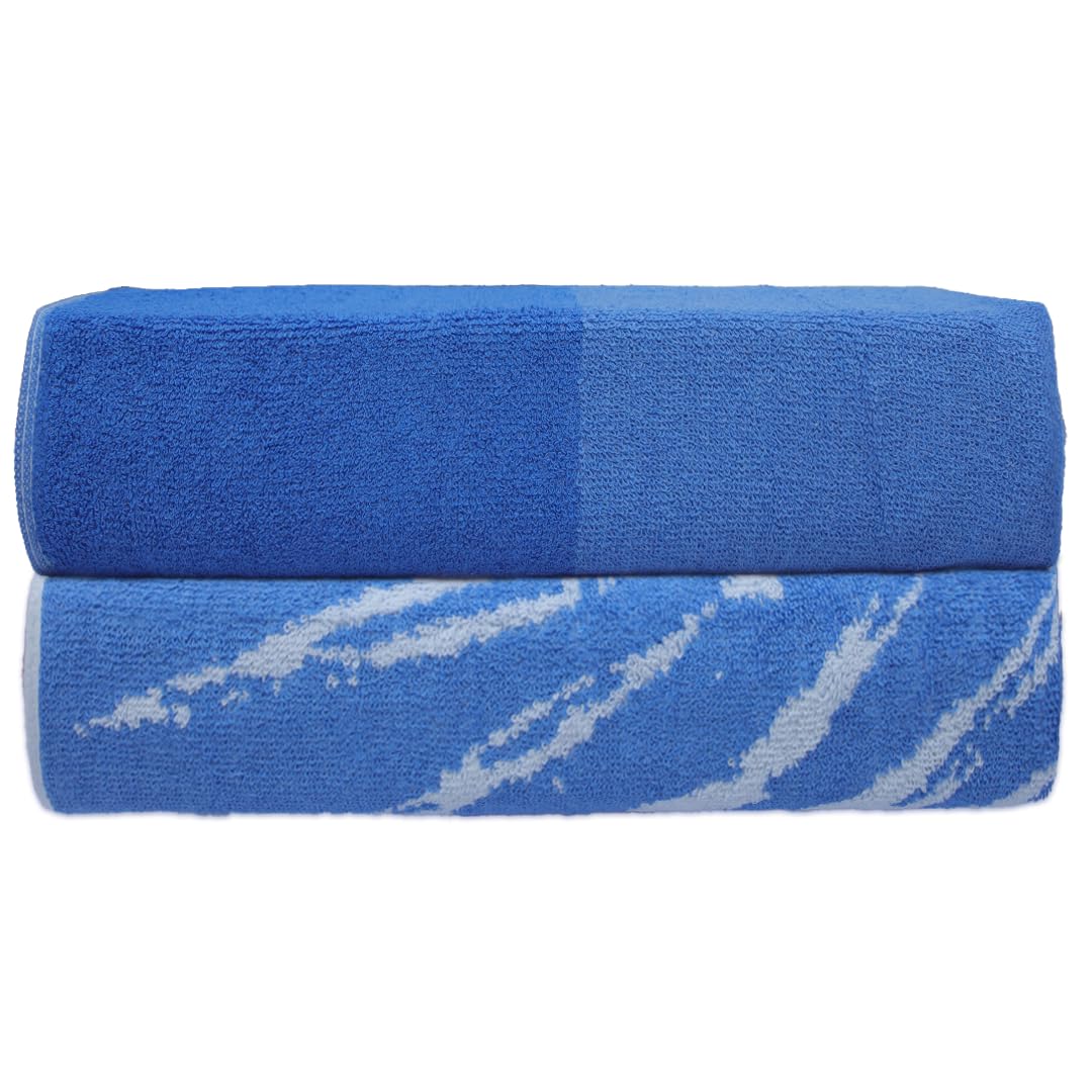 SweetNeedle Topical Palm Beach Towels for Adults Pack of 2 - Hawaii Blue - 100% Cotton Terry Ringspun Hotel Pool Bath Towel, Quick Dry, Low Lint,