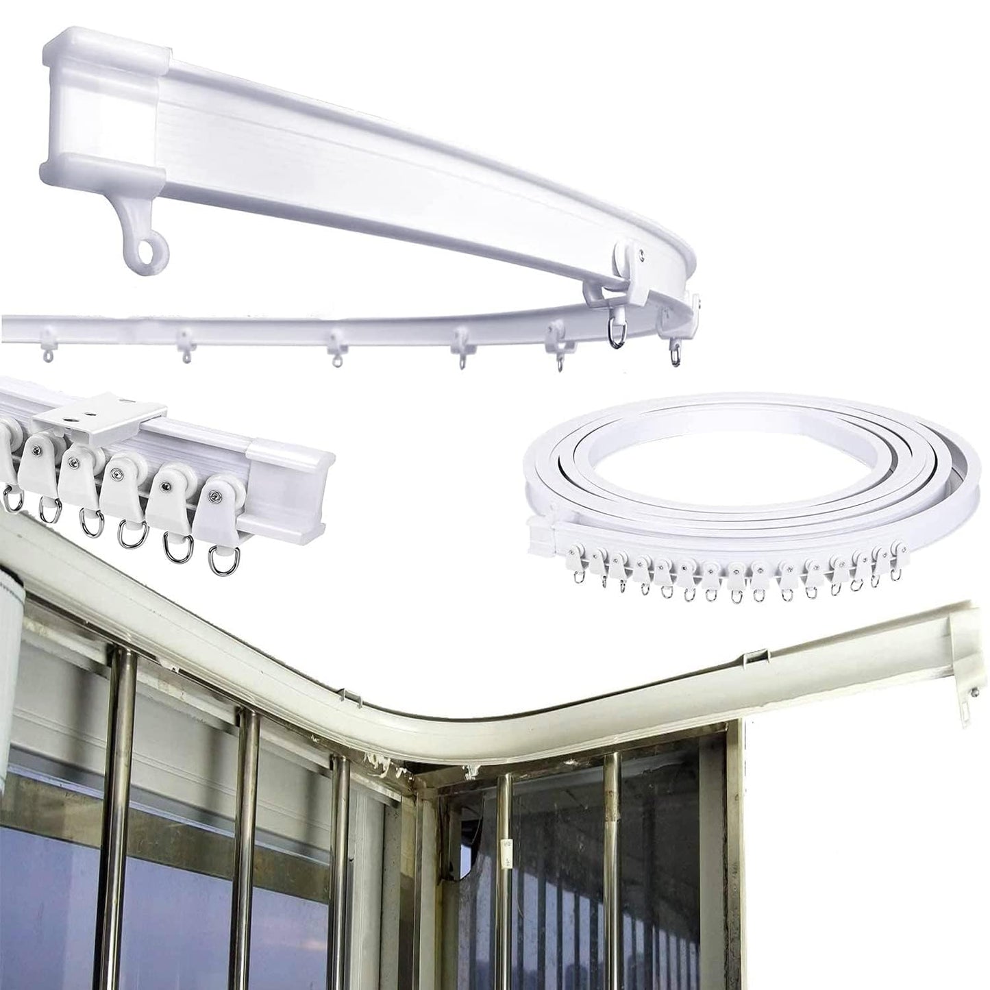 Super More 16? FT Bendable Curtain Track Set - Ceiling Mounted, Straight/Curved, White, Coated Finish, Metal, 5 Meters