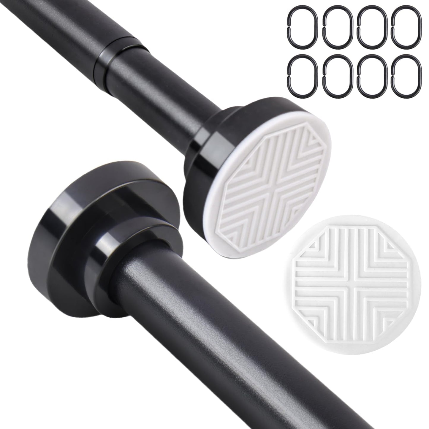 BELICOO Extendable Curtain Poles 70-130 cm Tension Rod for Net Curtains, 1Pcs Shower Curtain Pole No Drilling, Black Shower Rail Extendable Shower