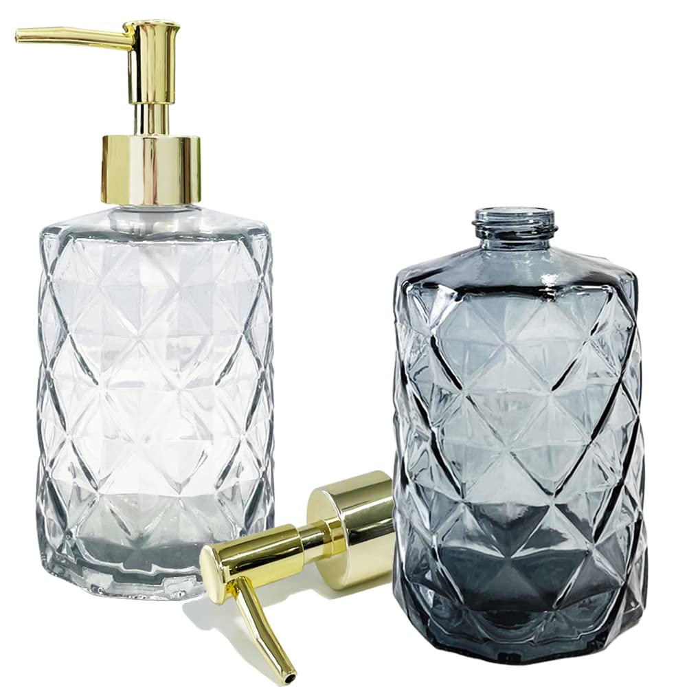 VAKOWOO 2 Pack Soap Dispenser with Pump, Hand Soap Dispensers, 14 Oz Refillable Glass Liquid Lotion Jar Dispenser, Kitchen Dish Soap Container Glass