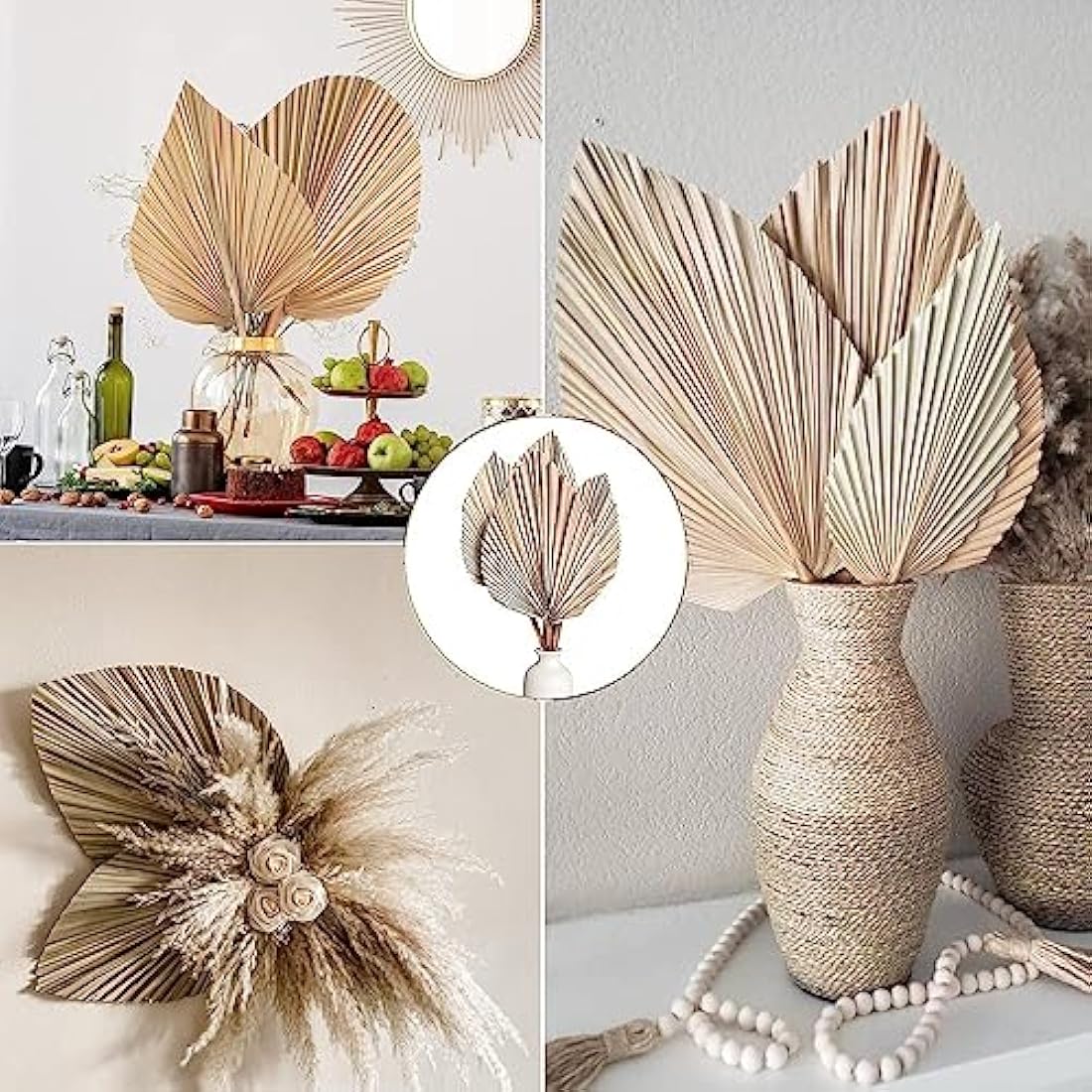 Dried Palm Leaves 5Pcs 18" Large Natural Trimmed Palm Spear Tropical Palm Leaves Fans Boho Wedding Decor Hawaiian Luau Party Holidays Kitchen Table Dried Flowers Pampas Grass Decoration