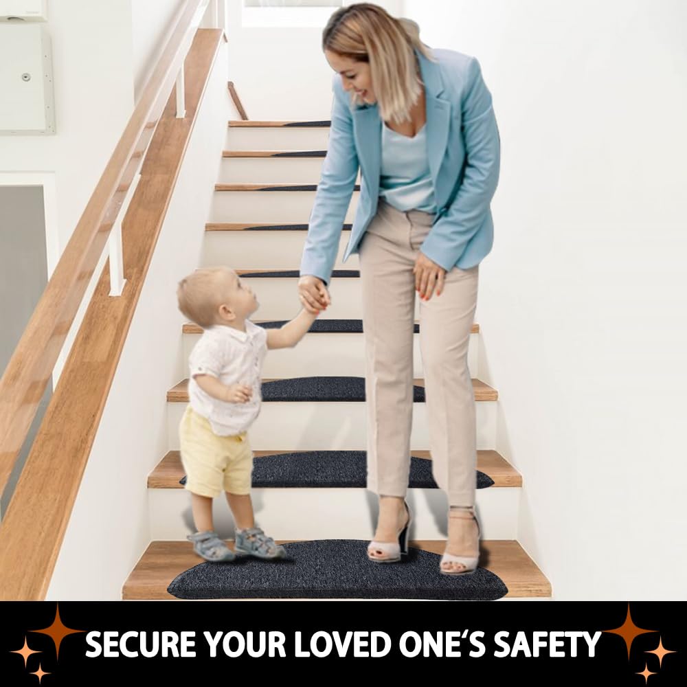 Qingbei Rina Stair Treads Carpet Non Slip,15 Packs|22 x 65cm Stair Pads Mat Rug with Safety Adhesive,Indoor Stair Runner Protector for Wooden Steps