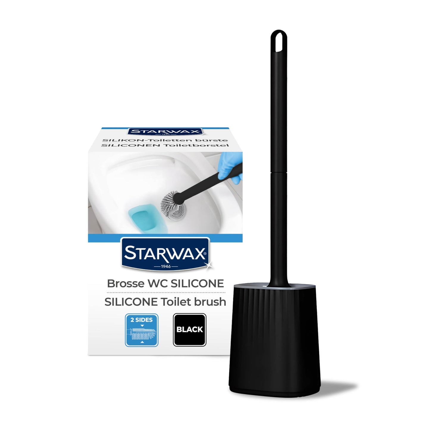 STARWAX - Double-Sided Silicone Toilet Brush - Easy Cleaning Even In Hard-To-Reach Areas - Quick To Dry and No Odour - Robust - Black