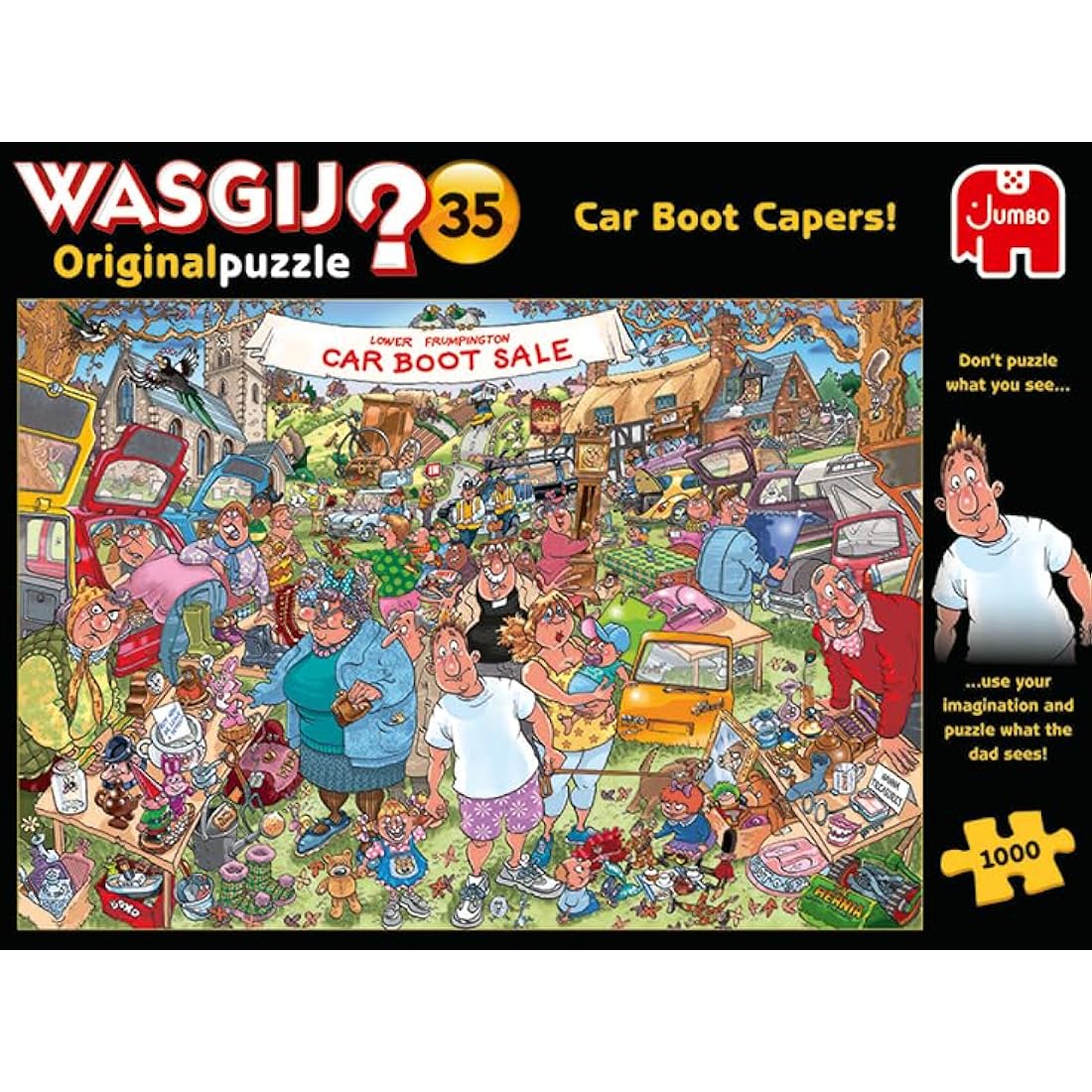Wasgij Original 35, Car Boot Capers - 1000 Piece Jigsaw Puzzles for Adults - Fun, Challenging & Brainteasing Adults Jigsaw Puzzle - Uncover the Puzzle - 100% Recycled Cardboard - 1000pcs - Jumbo