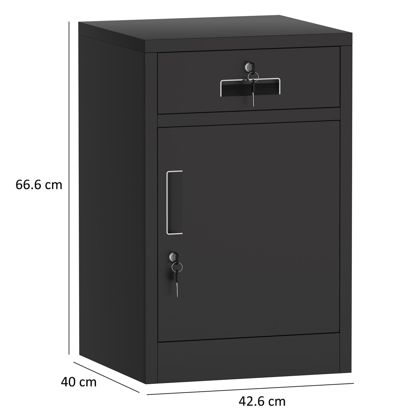 JINGUR Metal Storage Cabinet with Locking Door and Drawer, Lockable Drawer Chest with Adjustable Shelf for Home Office Bedroom Living Room (Black)