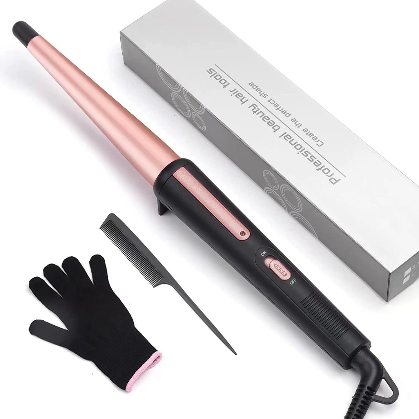 Hair Curling Wand, 13-25MM Tapered Curling Iron, Professional Ceramic Hair Curler Wand with Heat-Resistant Glove, Dual Voltage (Rose Gold)