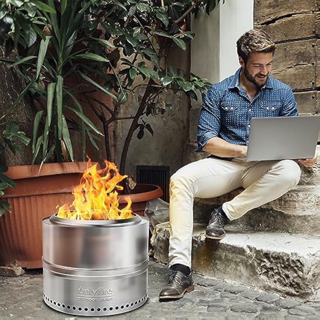 Onlyfire Φ50 cm Smokeless Fire Pit Wood Burning, Stainless Steel Portable Outdoor Bonfire Stove with Carrying Bag for Camping, Tailgating, Patio, Backyard Party and Beach