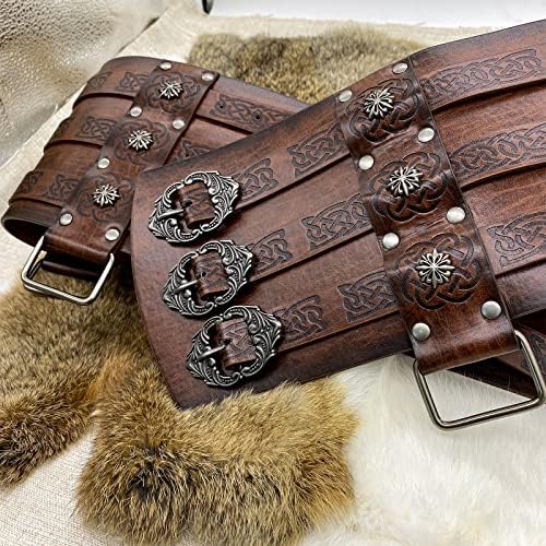 HiiFeuer Viking Embossed Waist Armor, Norse Faux Leather Wide Belt, Medieval Knight Corset Belt for LARP Costume