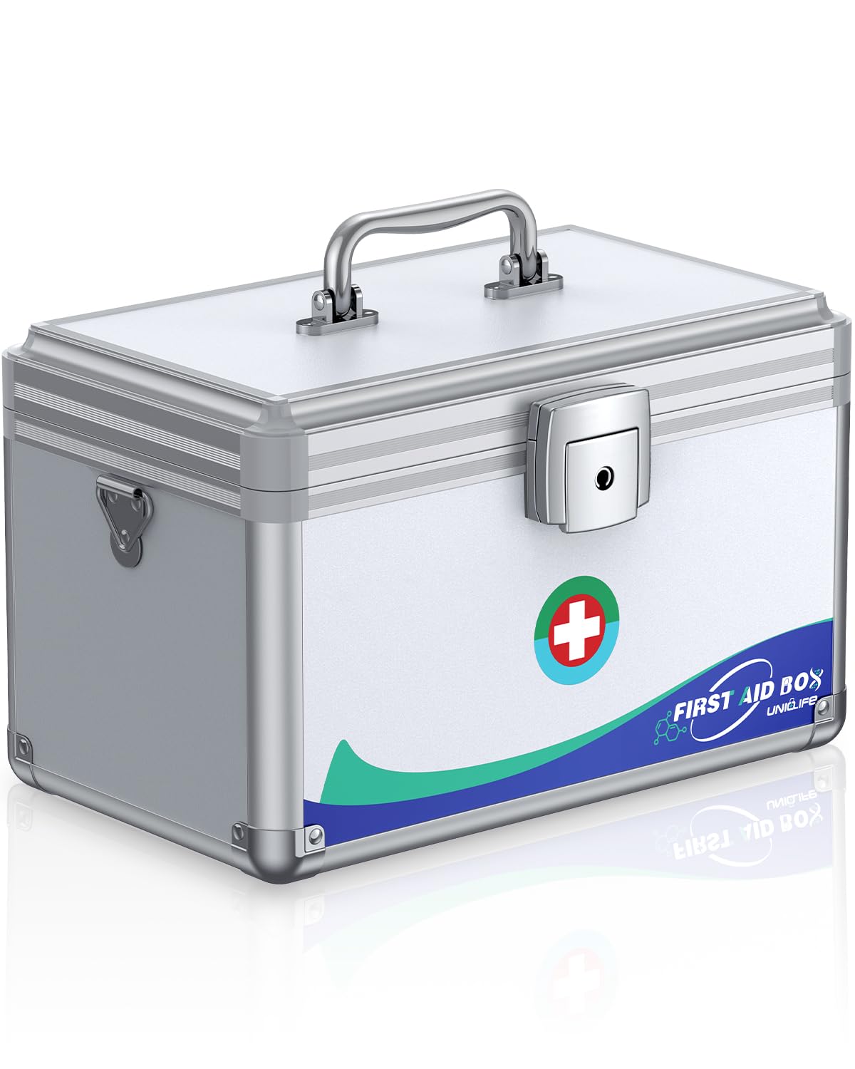 Uniclife Medicine Lock Box First Aid Box with Key Lock, Handle & Shoulder Strap Portable Metal Lockable Medicine Storage Box for Medications, 30 x