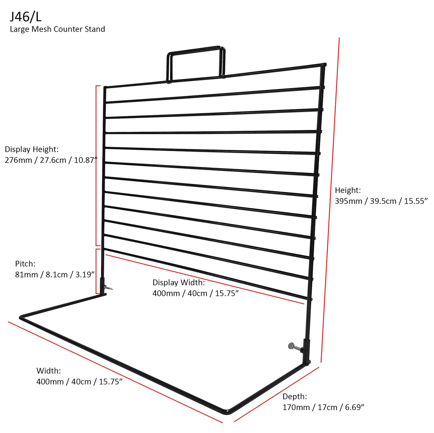 Large Counter Mesh Panel Hook Stand in Black for Shop Display, Keyrings, Gifts 380mm x 220mm Includes 8 x 4 Single Black Mesh Hooks (J46L/7-FBA)