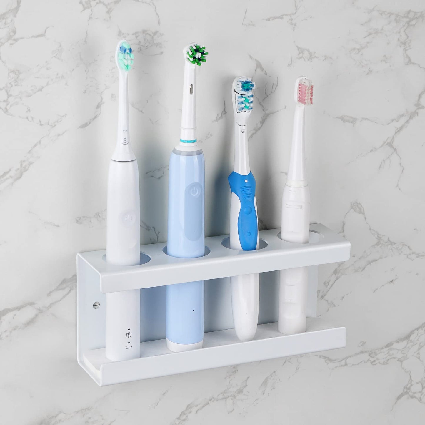 Adorila Wall Mounted Electric Toothbrush Holder, 4 Slots Toothbrush Stand with Diatomite Dish, Toothbrush Rack Compatible with AquaSonic Black Series,