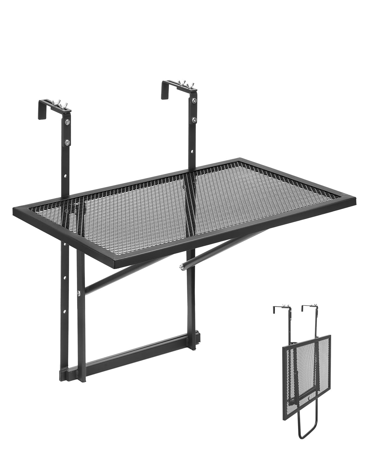 VEVOR Balcony Hanging Table, 19 x 24 in Metal Folding, Outdoor Balcony Bar for Railings, 5-Level Adjustable, Fit Railing from 1" to 4.7", Serving for