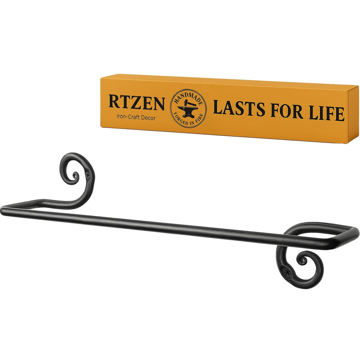 RTZEN Farmehouse Bathroom Towel Holder - Wrought Iron Matte Meta Black Towel Bar Wall Mount Rod - Handmade Home Decor Metal Kitchen Hanger Bar (16'' -