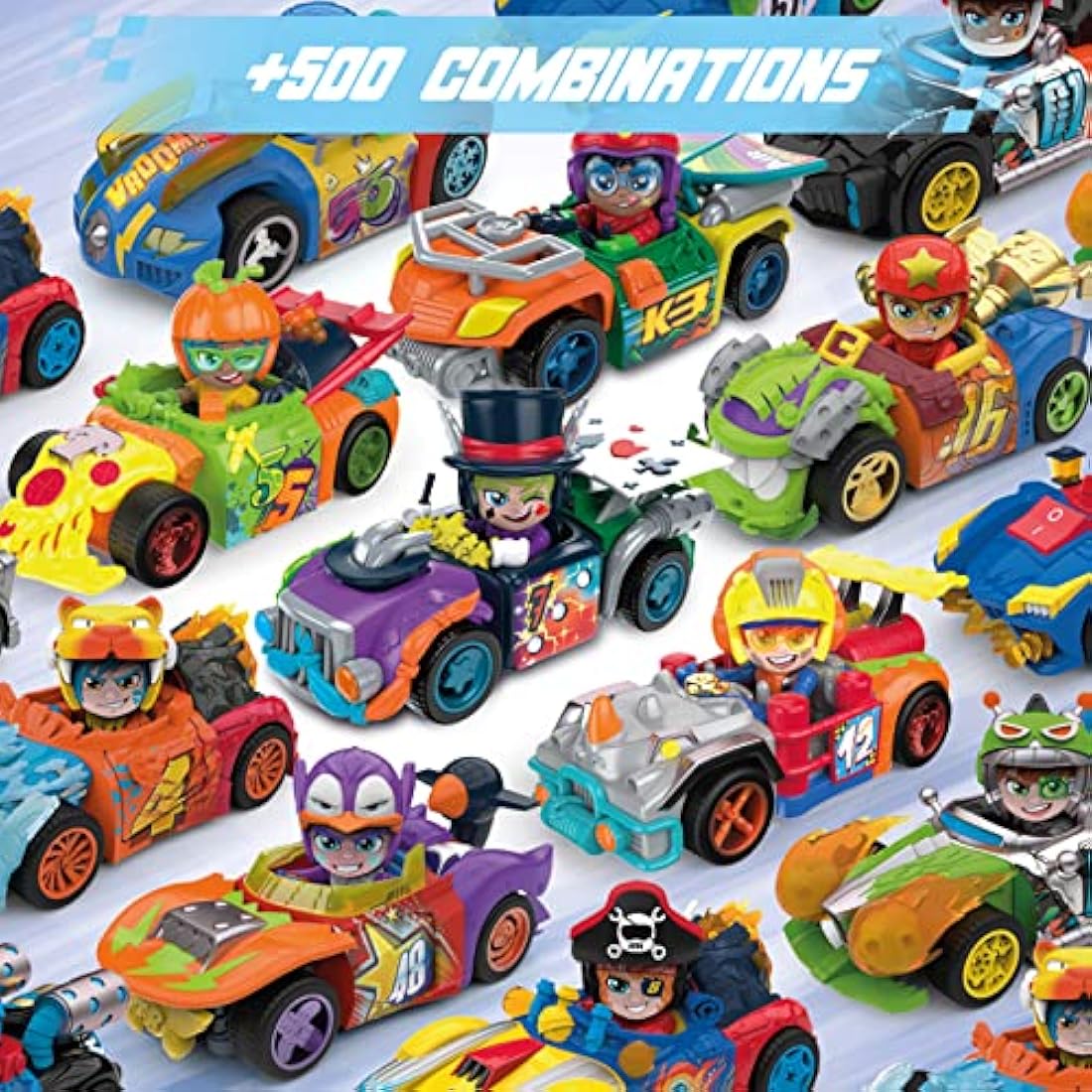 T-RACERS Glow Race Series – Collectible surprise car and driver. Car can be taken apart piece by piece, and parts are interchangeable