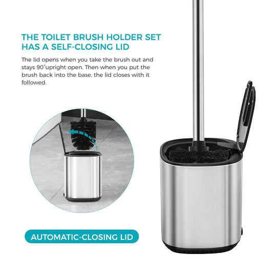 Toilet Brush and Holder Set Toilet Bowl Brush Stainless Steel Automatic Toilet Bowl Cleaner Brush with Durable Bristle Head Toilet Cleaning Brush for