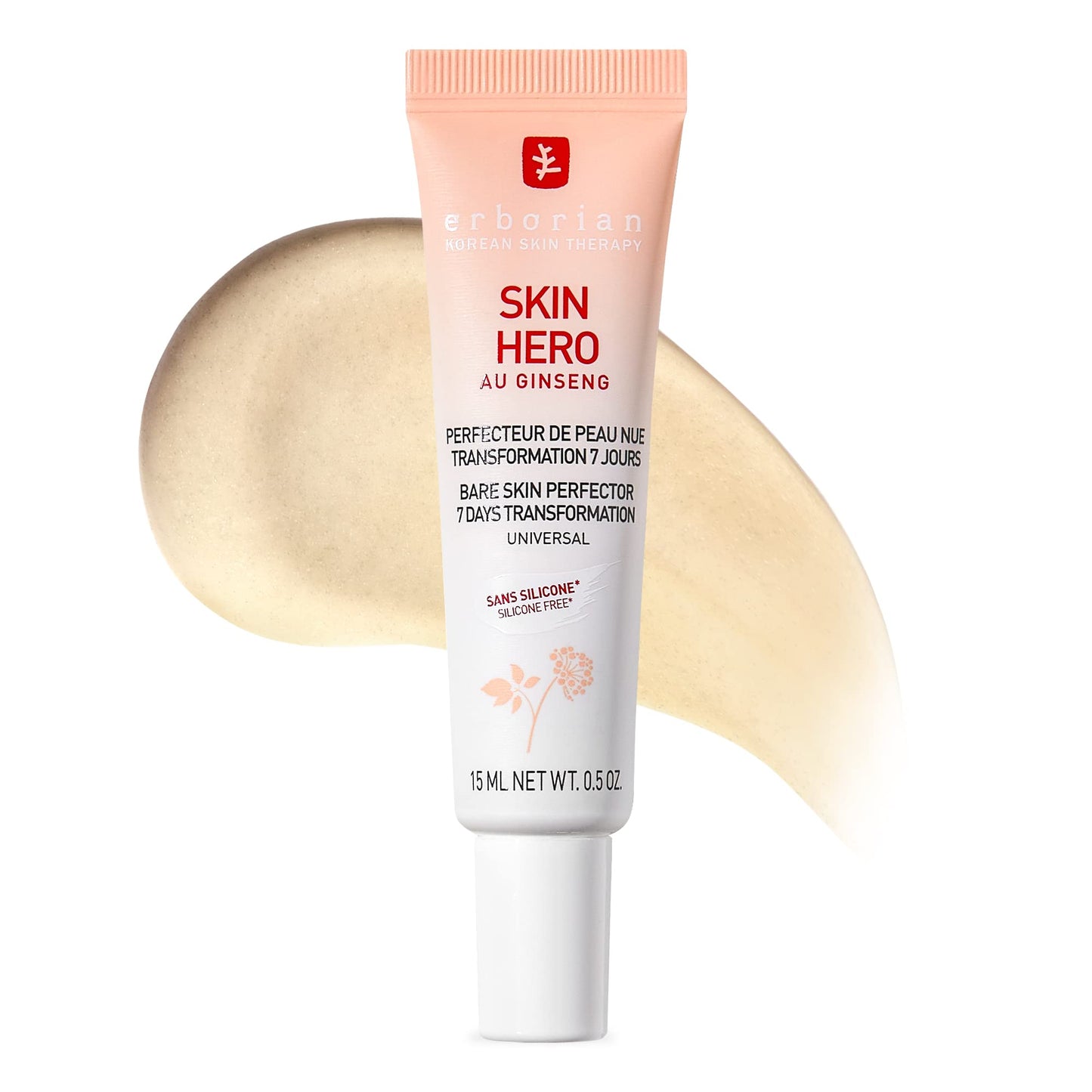 Erborian - Skin Hero with White Ginseng - Untinted Face Care Bare Skin Perfector in 7 Days with Hyaluronic Acid - Korean Cosmetic Care - 15 ml