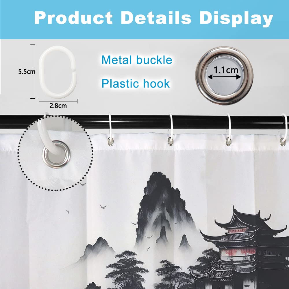SDOTPMT 90x180cm Japanese Asian Ink Painting Shower Curtain Foggy Mountain Boat Wild Goose Bathtub Curtain Outdoor Natural Scenery Bath Curtain for