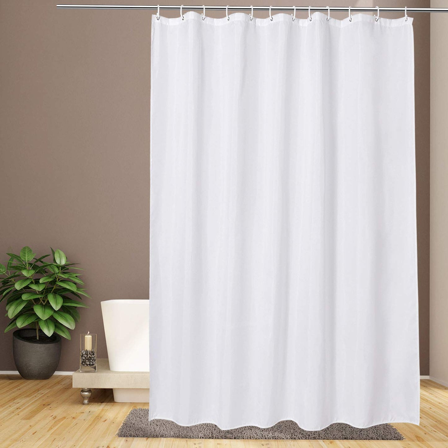 EurCross White Shower Curtain 190cm Drop, Waterproof Fabric Curtain for Bathroom, White Polyester Machine Washable 180 x 190cm?72 x 75 inch?