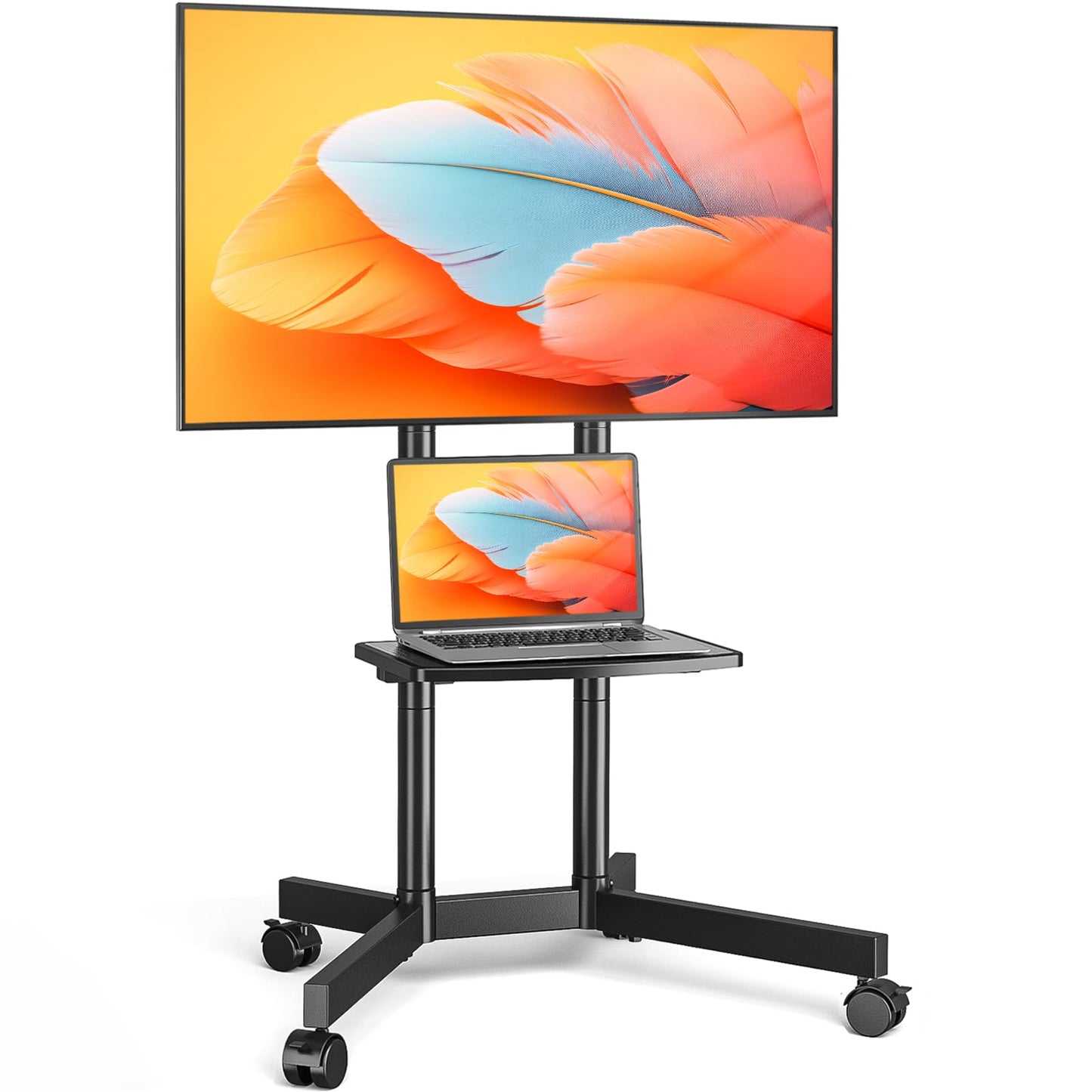 TVON Mobile TV Stand on Wheels for 32-75 Inch LCD LED Flat Panel Plasma TVs, Corner TV Floor Stand with Shelf Height Adjustable TV Trolley Max VESA