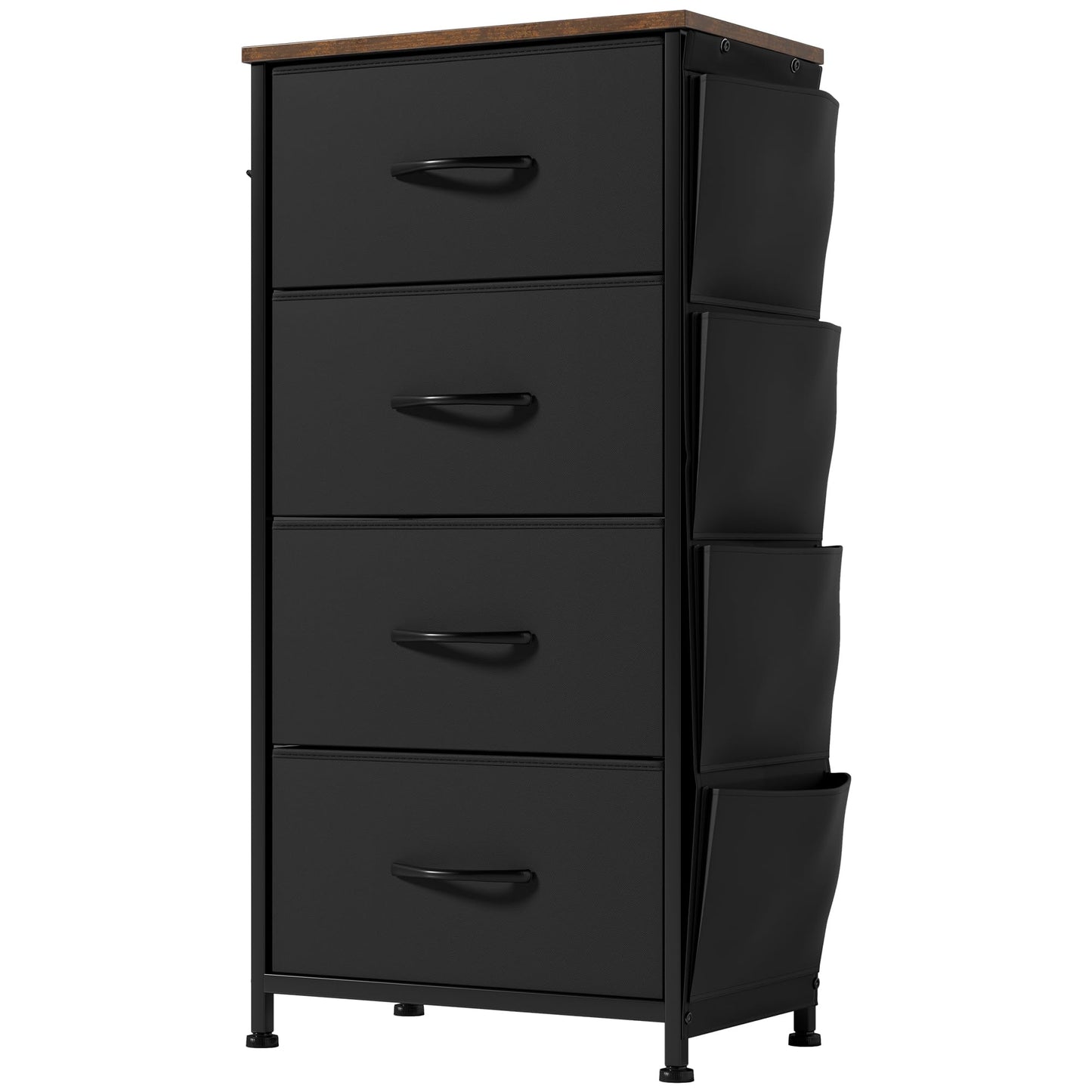 YITAHOME Chest of Drawers with 4 Drawers, Fabric Drawers Cabinet with Side Pocket&Hooks,Easy Pull Handle,Sturdy Steel Frame,Storage Drawers for