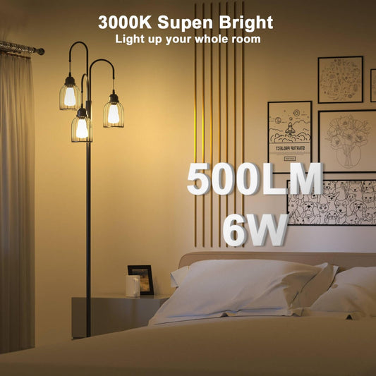Industrial Floor Lamp for Living Room, 190cm Dimmable Standing Lamp, 3 LED Bulbs Included, E27 Sockets Standing Tree Lamp with Wire Cage Lampshade for