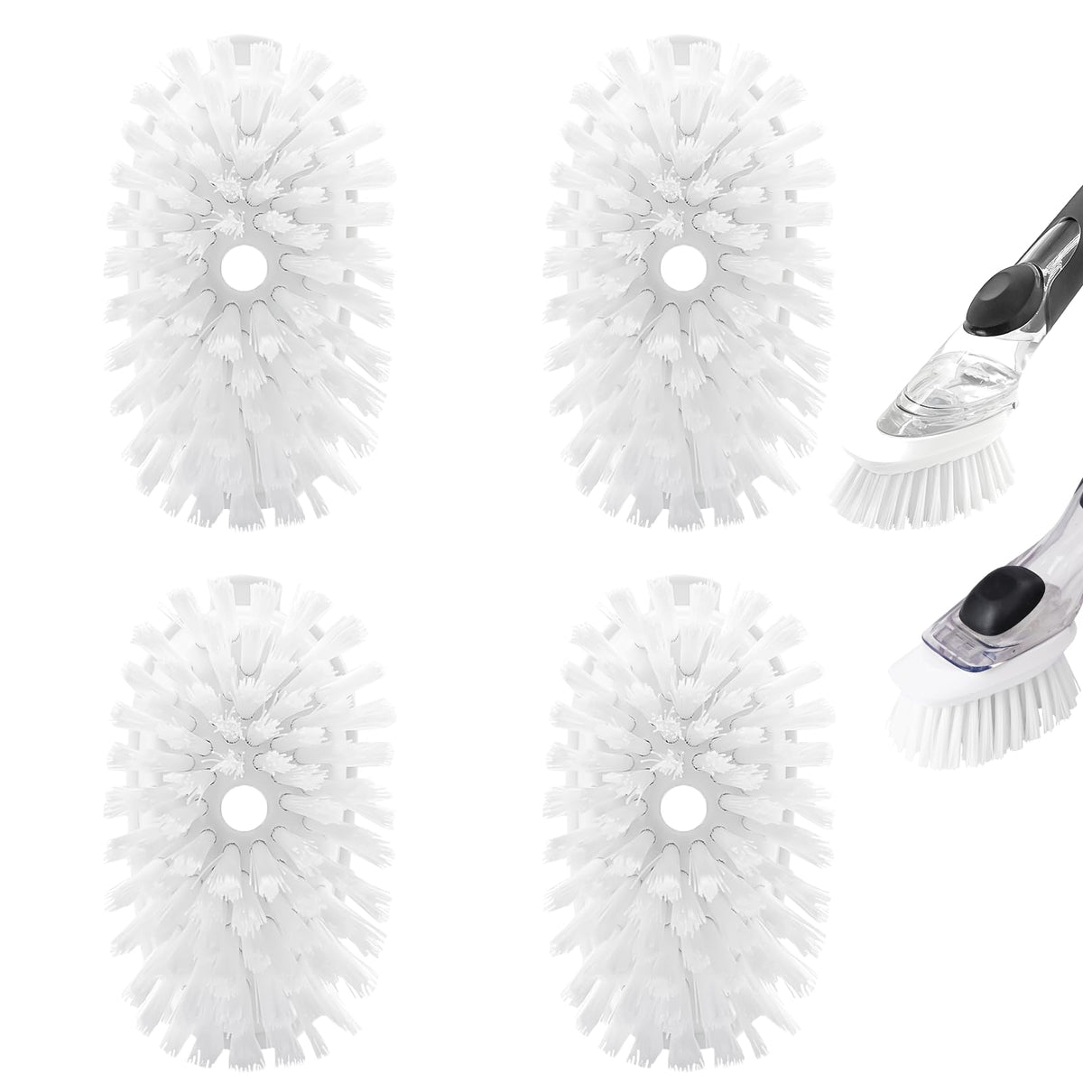 Brush Refills for OXO Dish Brush - 4 Pack Dish Brush Cleaning Soap Dispensing Head Replacement for Scrubber (White)
