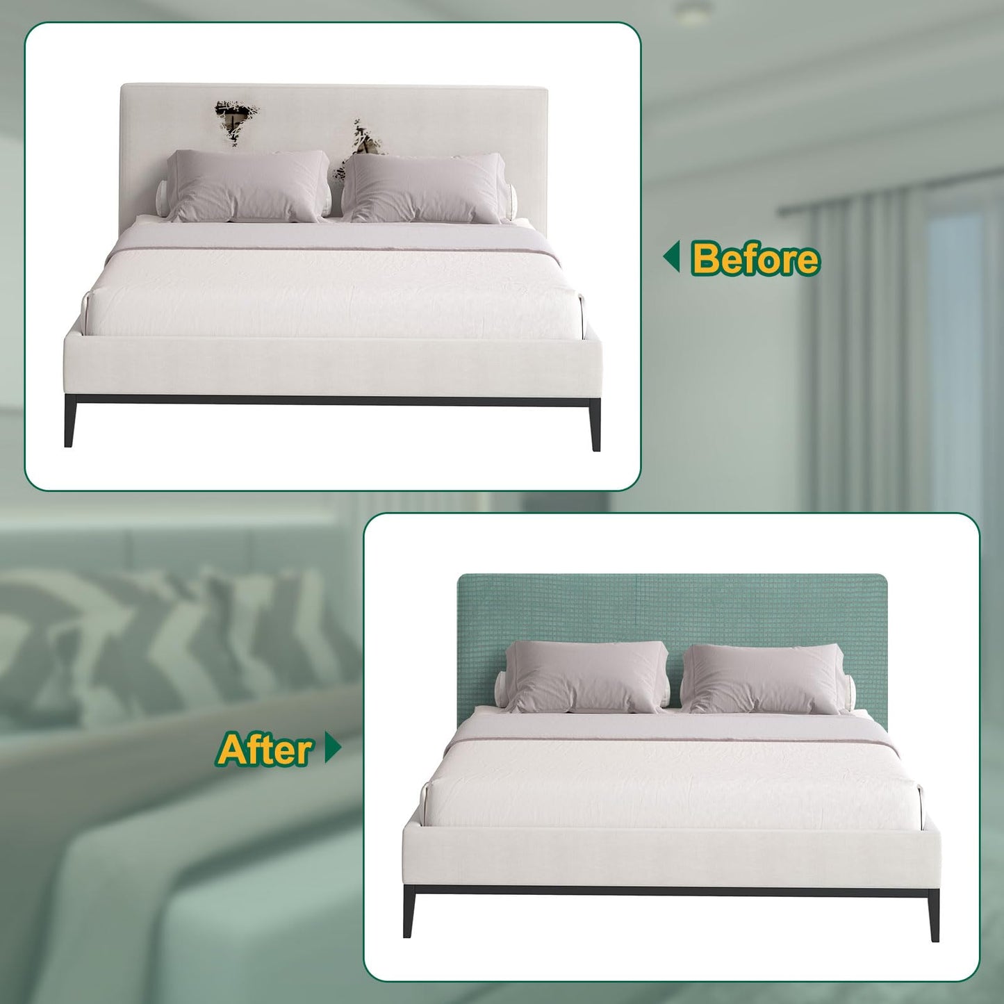 Bed Headboard Cover Dustproof Protector Jacquard Furniture Cover for 1.7-1.9m, Green