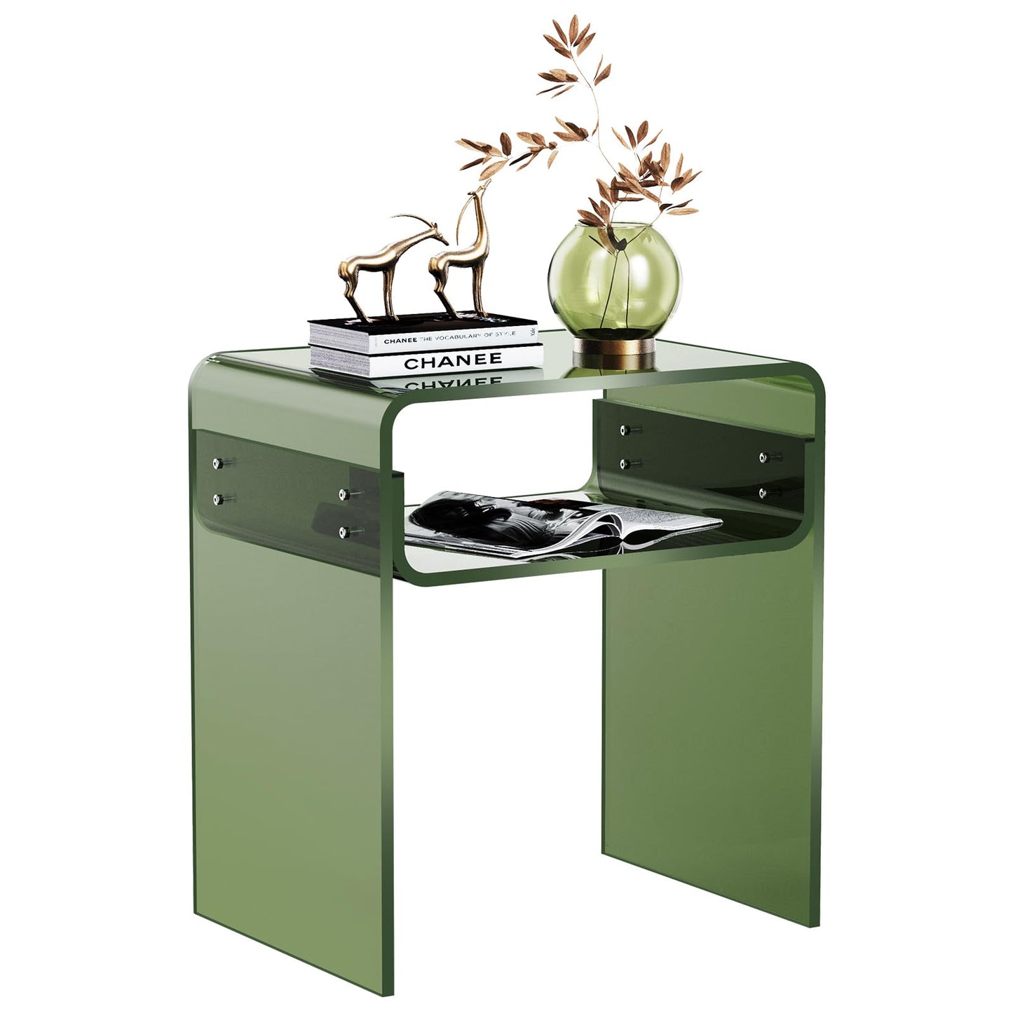 solaround Acrylic Side Table, Bedside table Nightstand for Living Room, Acrylic Tables, 40 x 30 x 50 cm (Green)