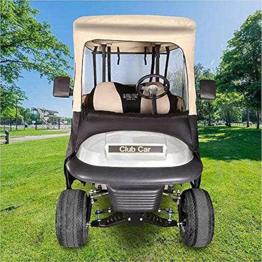 10L0L Deluxe Golf Cart Keep Warm Enclosure for 2 Passenger Club Car Precedent,600D Waterproof 4-Sided Protection Golf Buggy Cover,Roof up to 59" L (Beige