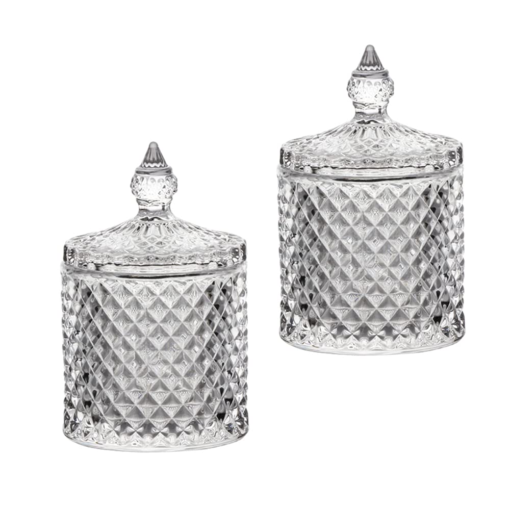 Cotton Ball and Swab Holder Organizer Home Decor Clear Glass Storage Jars with Lid Bathroom Vanity Accessories Bedroom Decor Apothecary Sugar Jars