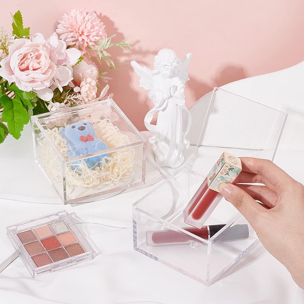BENECREAT 2Pcs Acrylic Box with Lid, 8x8x6cm Clear Cube Display Case Storage Boxes Organizer Containers for Wedding Birthday Gift Packing Jewelry