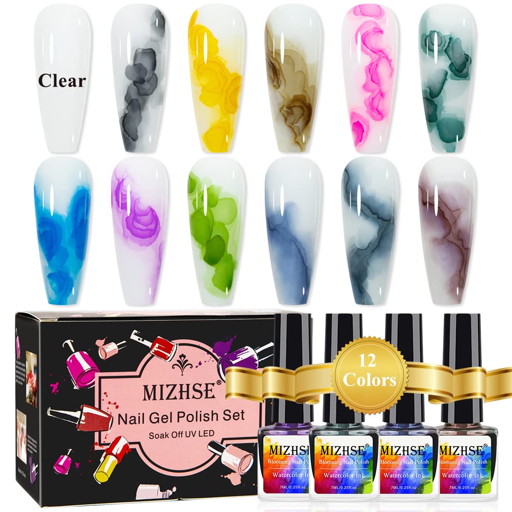 MIZHSE Watercolour Ink Gel Polish Blooming Gel Nail Polish Marble Flower Nail Paint Blossom Set Watercolour Effect Autumn Design Manicure Art Kit