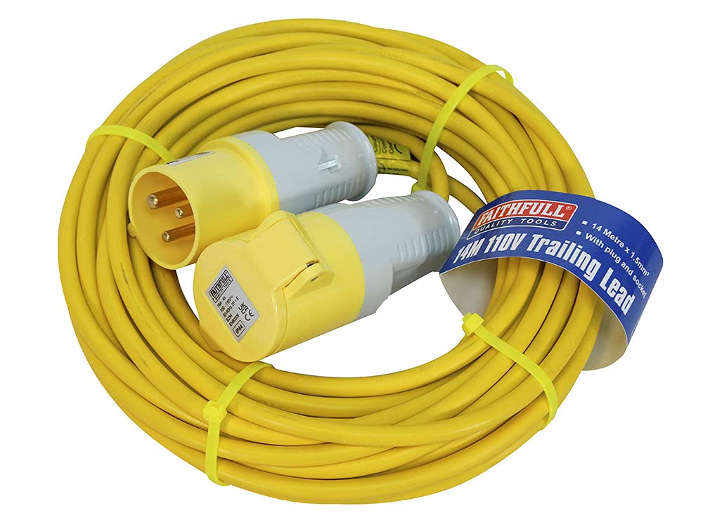 Faithfull FPPTL14ML 14 Metre L/V Trailing Lead Extension Lead 110V 16A 1.5mm Cable