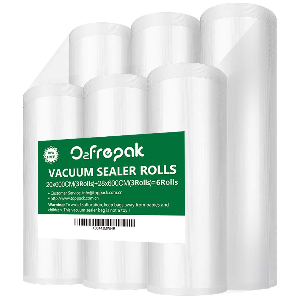 O2frepak 6 Rolls (3) 20 x 600 cm and (3) 28 x 600 cm Roll of Bags for Vacuum Machine, BPA and LFGB Free, Vacuum Freezer Bag, Compatible with Any