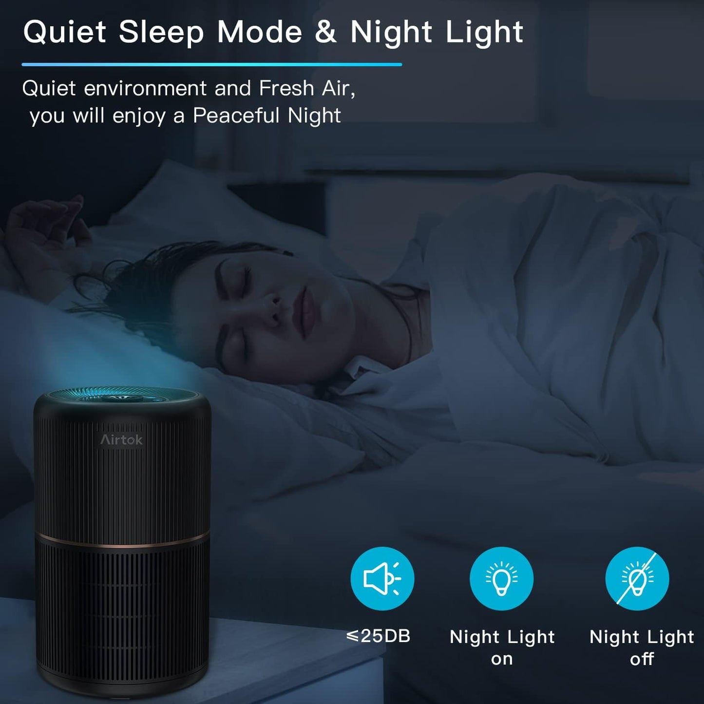 AIRTOK Air Purifiers, Air Purifier for Home Bedroom with Fragrance Sponges | 4 in 1 H13 True HEPA Air Filter 99.97% Remove Smoke Dust Pollen Pet