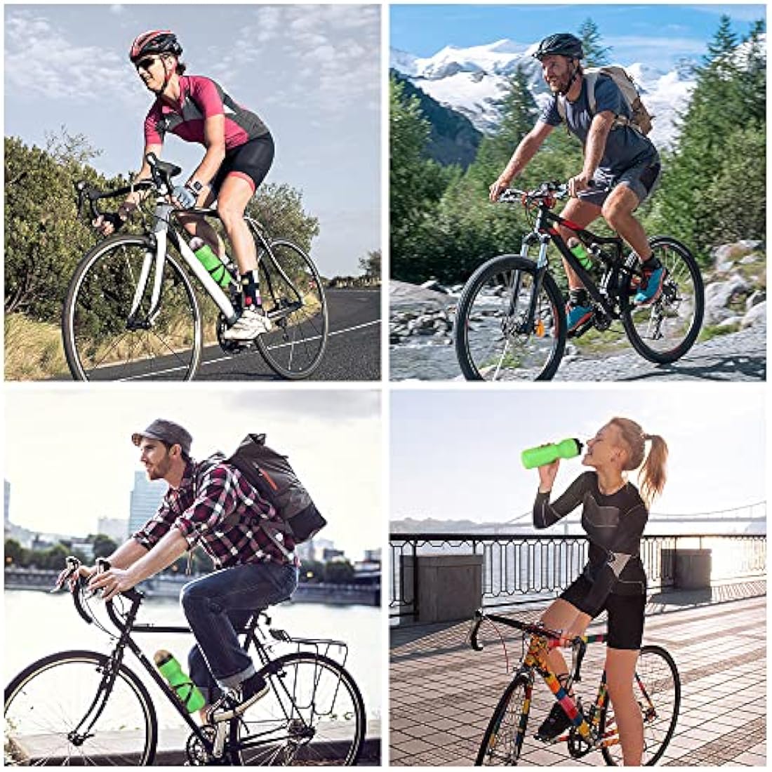 Ainiv Bike Water Bottle Cage with BPA-free 800ml/28oz Bike Bottle(Green), Black Gloss Strong Bike Water Bottle Holder, Bicycle Cup Holder, Cycling Bottle Holder for Road Bike and Mountain Bike