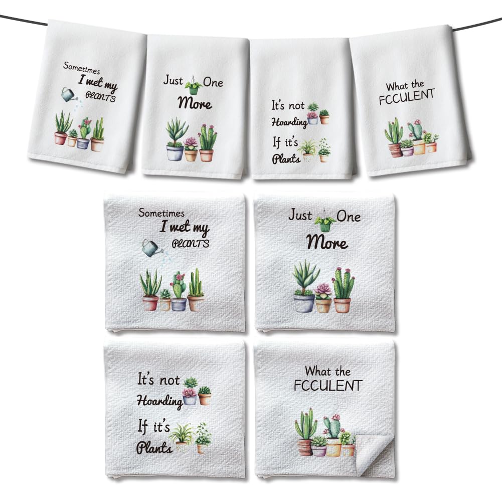 WADORN Microfibre Succulents Plants Tea Towels Pack of 4, Watercolor Potted Cactus Dish Cloth Towels Absorbent Soft Hand Towels Dishcloths for
