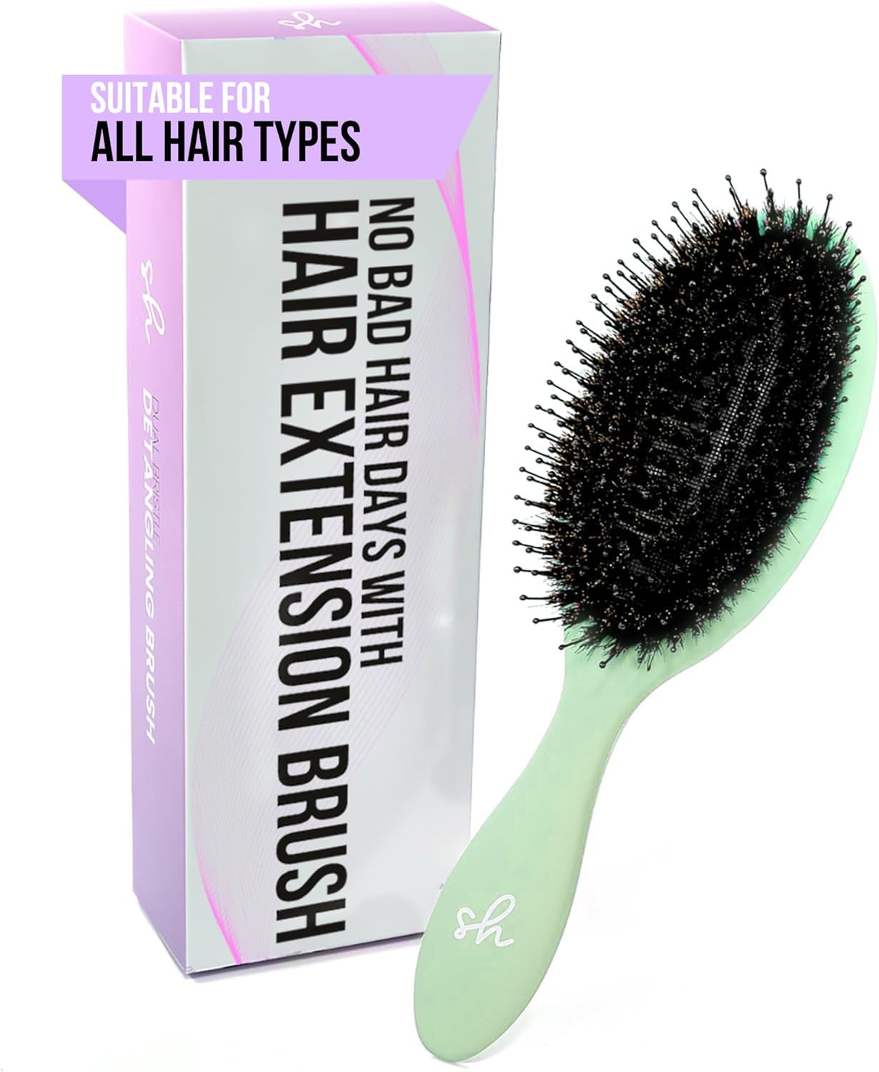 Simply Hair Detangling Brush for Hair Extensions | Anti-Static Dual Bristle Design | Boar Bristle Hairbrush for Wet & Dry Hair Reduces Breakage &