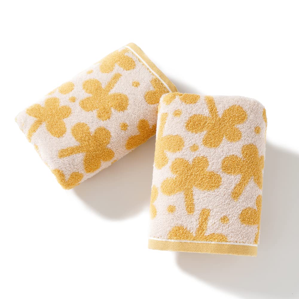sense gnosis Clovers Pattern Yellow Hand Towels 100% Cotton Fall Decorative Thin Hand Towel Set of 2 for Bathroom 13 x 29 Inch
