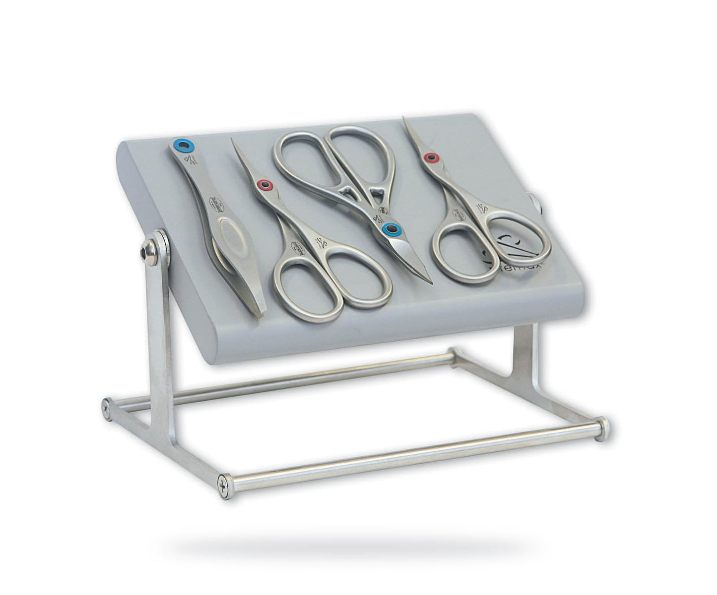 Ringlock 4 Piece Stainless Steel Family Bathroom Set (Special Magnetic Revolving Stand/Case Manicure Scissors/Tweezers for Men/Nail and Cuticle