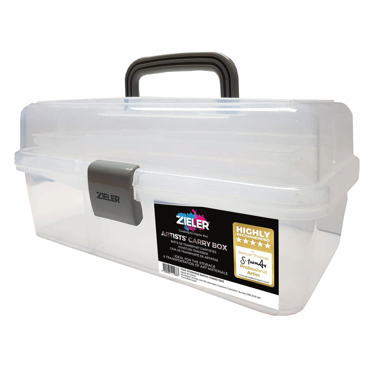 Zieler Artists Carry/Caddy Box Translucent White - Ideal storage for artists paintbrushes, pencils, paints, pastels plus sewing and craft