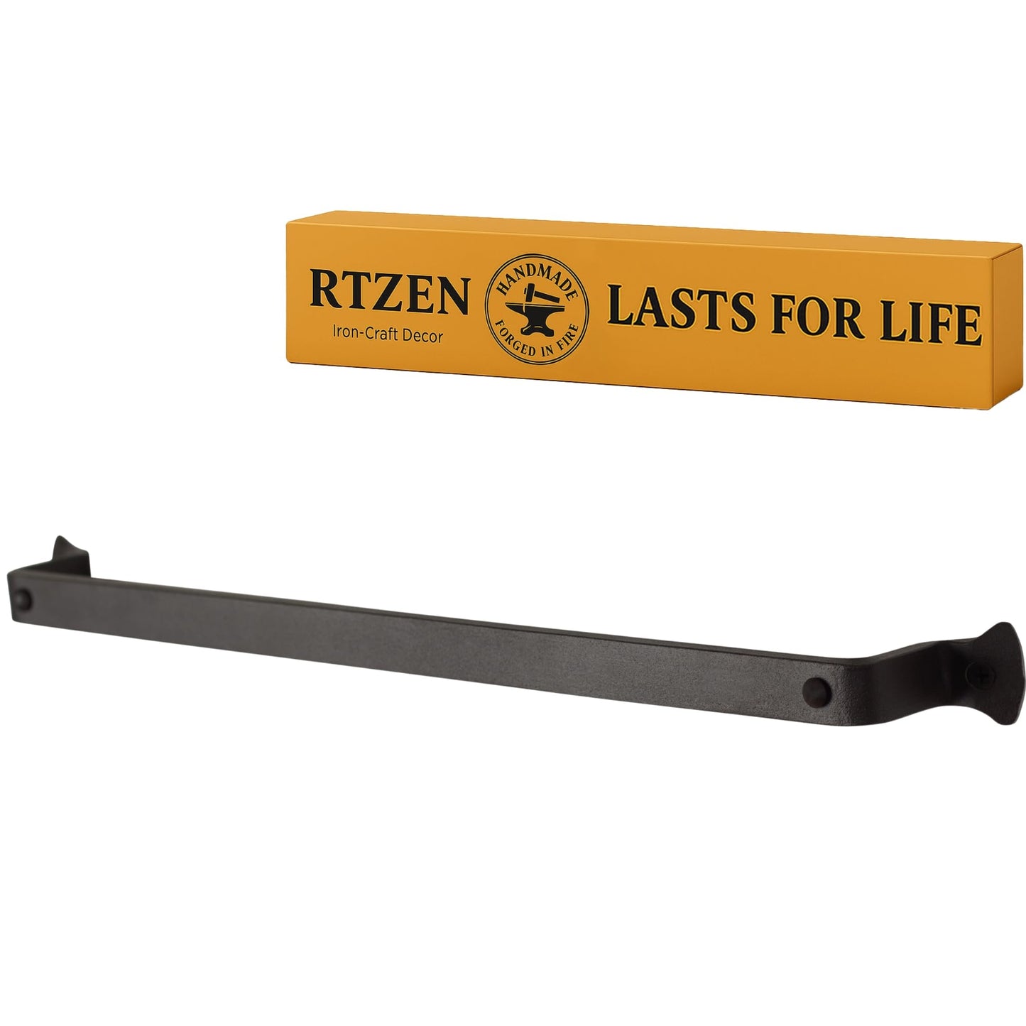 RTZEN Farmhouse Towel Rack - Wrought Iron Kitchen Towel Bar - Matte Black - 17" Rack Fits 14" Towels (Medium) - Bathroom & Office