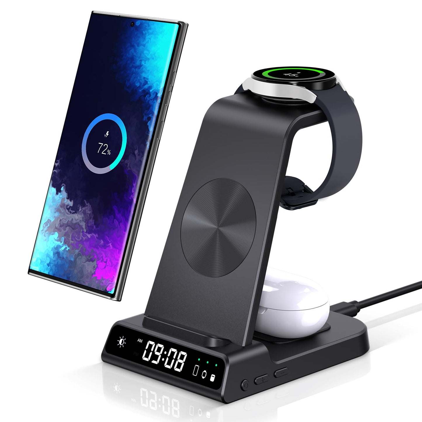 Wireless Charger for Samsung, 3 in 1 Wireless Charging Station for Galaxy S25 Ultra/S24/S23/Z Flip 7/Fold 6, Stand for Samsung Galaxy Watch 8/8