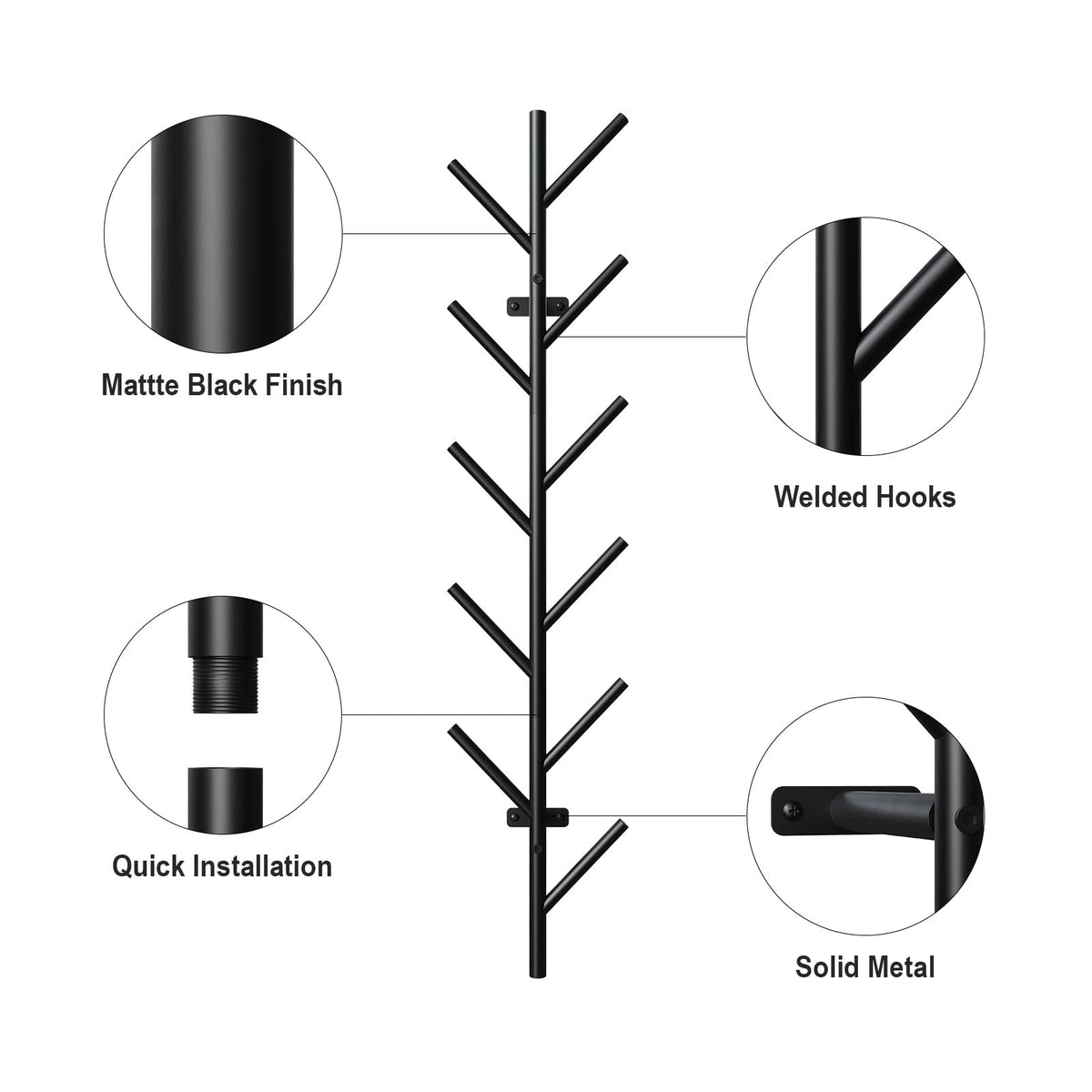 LOFTPLUS Coat Hooks Wall Mounted - 100 cm Metal Coat Rack with 11 Hooks, Wall Coat Hook for Hanging Jackets, Coats, Hats, Scarves and Handbags (Black)