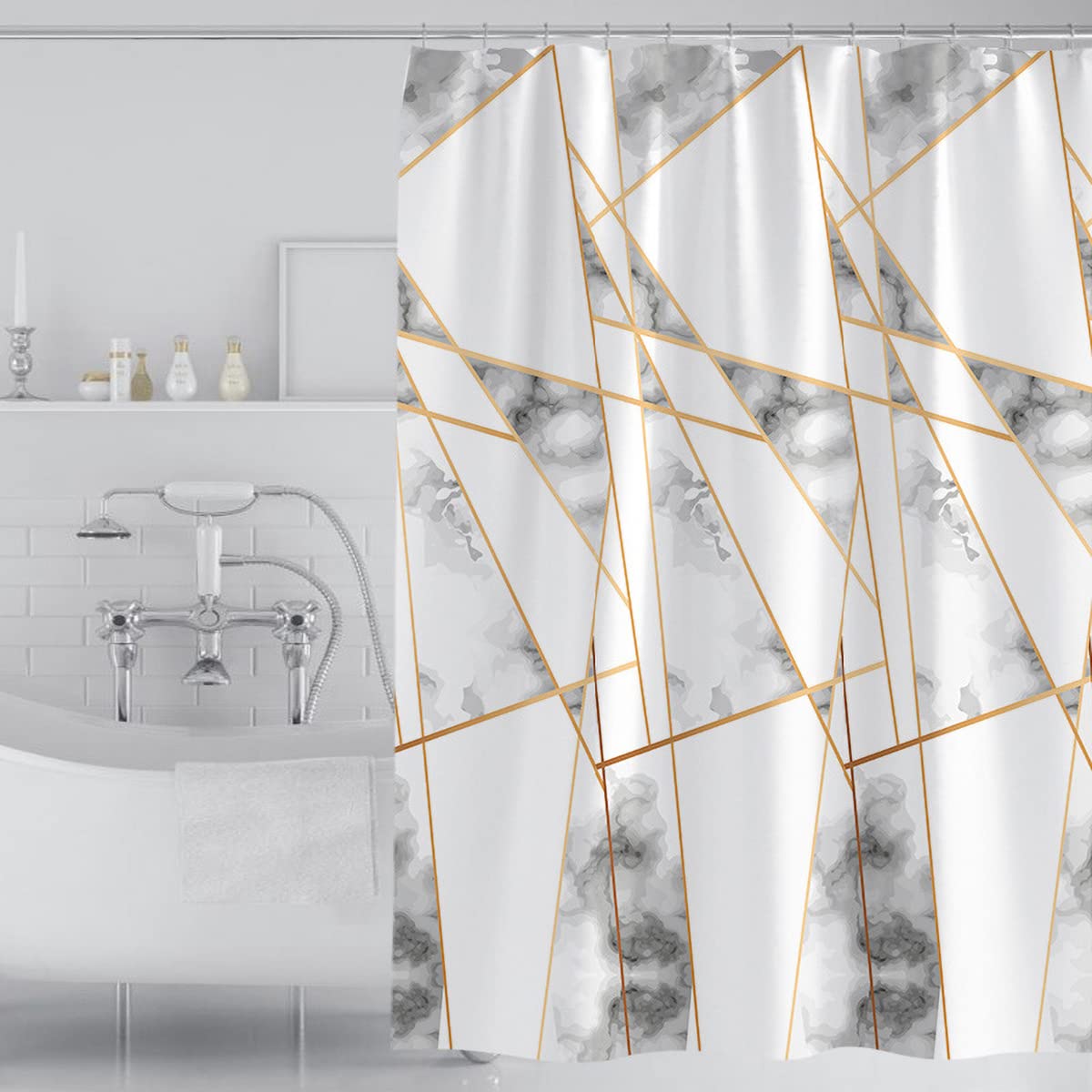 Tennove Shower Curtain 200x200cm Modern Geometric Bathroom Curtain Waterproof Thick Polyester Fabric Long Shower Curtain Washable Bathtub Curtain with